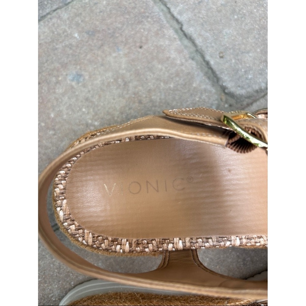 Vionic Women's Mar Wedge Sandal in Camel, Gold & Brown Leather.  EUC - Picture 2 of 16